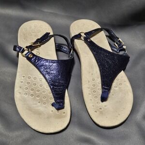 Vionic Kirra T Strap Sandals Blue Purple Metallic Comfort Womens Size 9 Leather